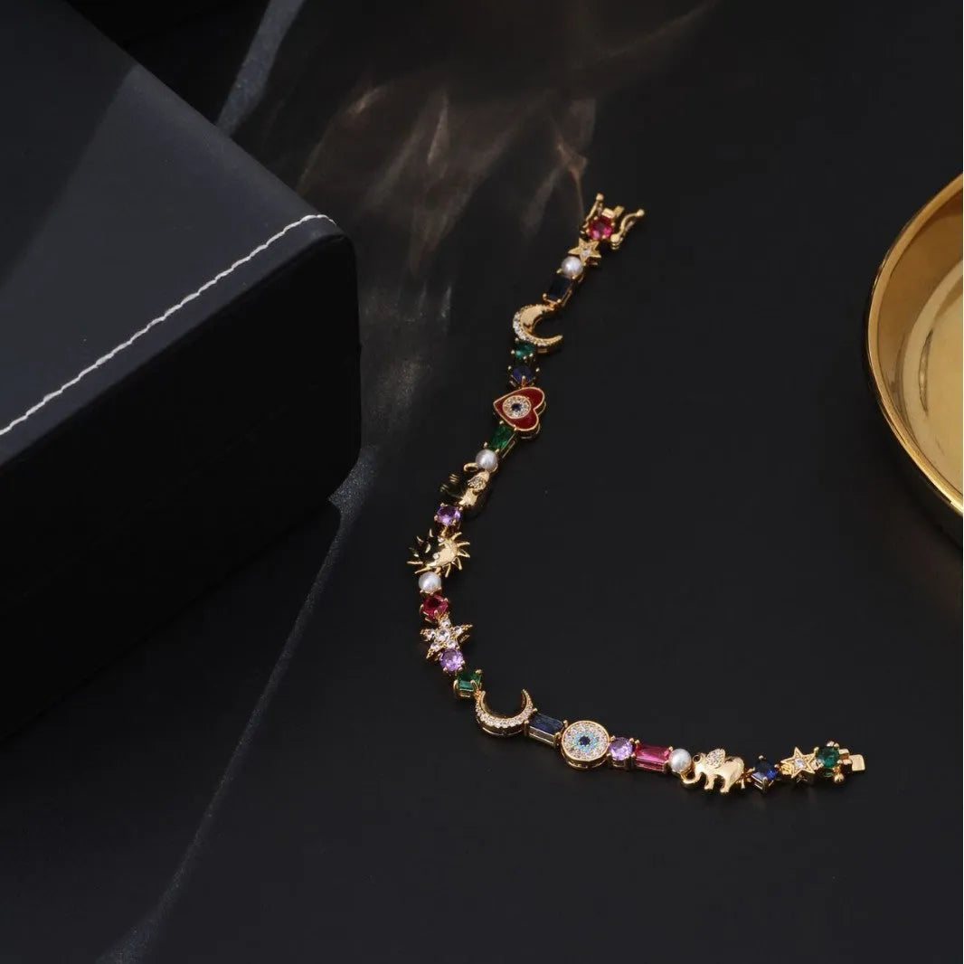 Electroplated alloy women's bracelet with animal and Zodiac modelling, sun moon XINGX elements, colour 8308