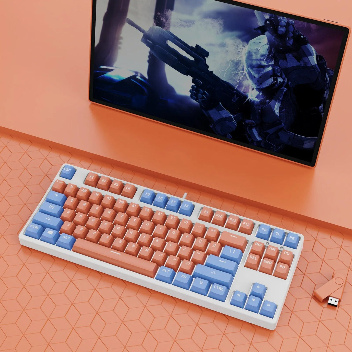 87-key hot-swappable mechanical gaming keyboard with two-tone keycaps and metal chassis