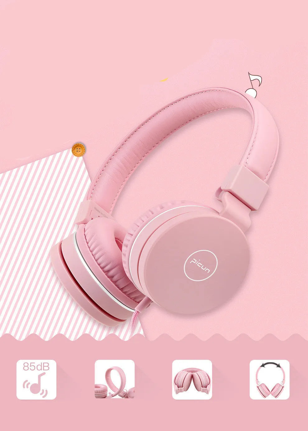 Wired over-ear headphones with 3.5mm plug, microphone and soft braid cable in mint green colour