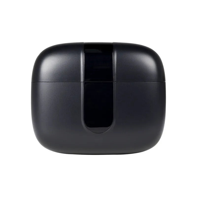 Jerry X08 wireless headphones in black with digital display charging case showing battery percentage