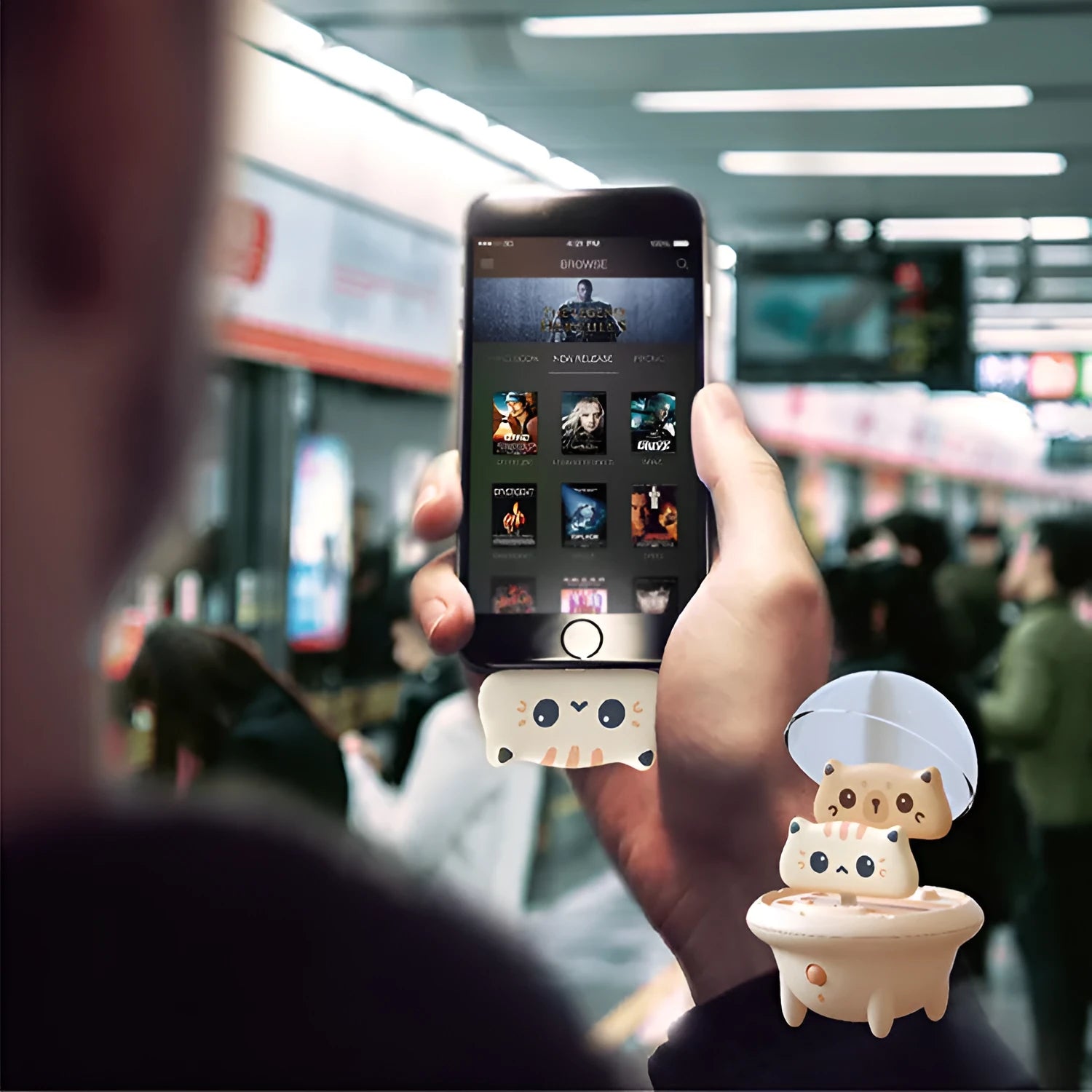 Cartoon fast charging power bank for Apple iPhone in Bear or Cat design with plastic case.