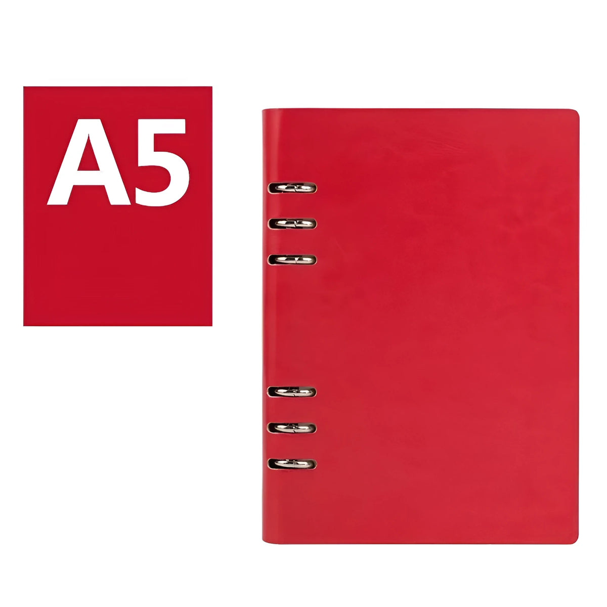 Loose-leaf business notebook in seaweed green imitation leather cover showing A5 size with beige paper