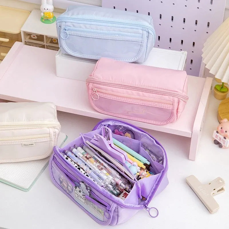 Canvas pencil case with 10-layer flip design in multiple colour options