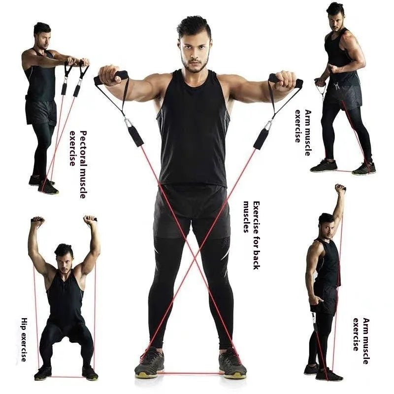 Multi-functional door sports 11-piece combination pulling rope set with ABS construction and hook options.