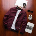 Men's slim-fit baseball jacket with zippered side pockets in black, blue, green, khaki or wine red
