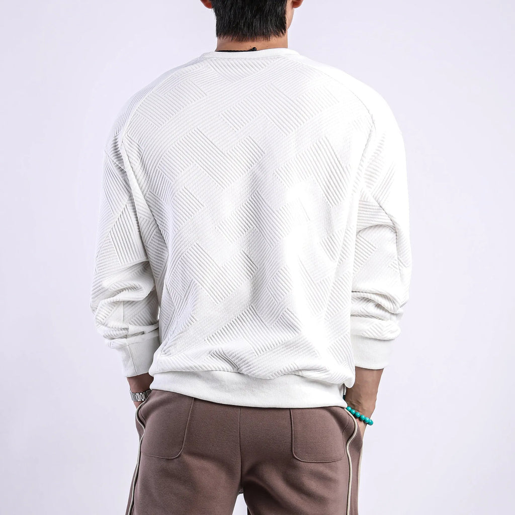 Men's twill jacquard long sleeve pullover sweater in loose fit with round neck