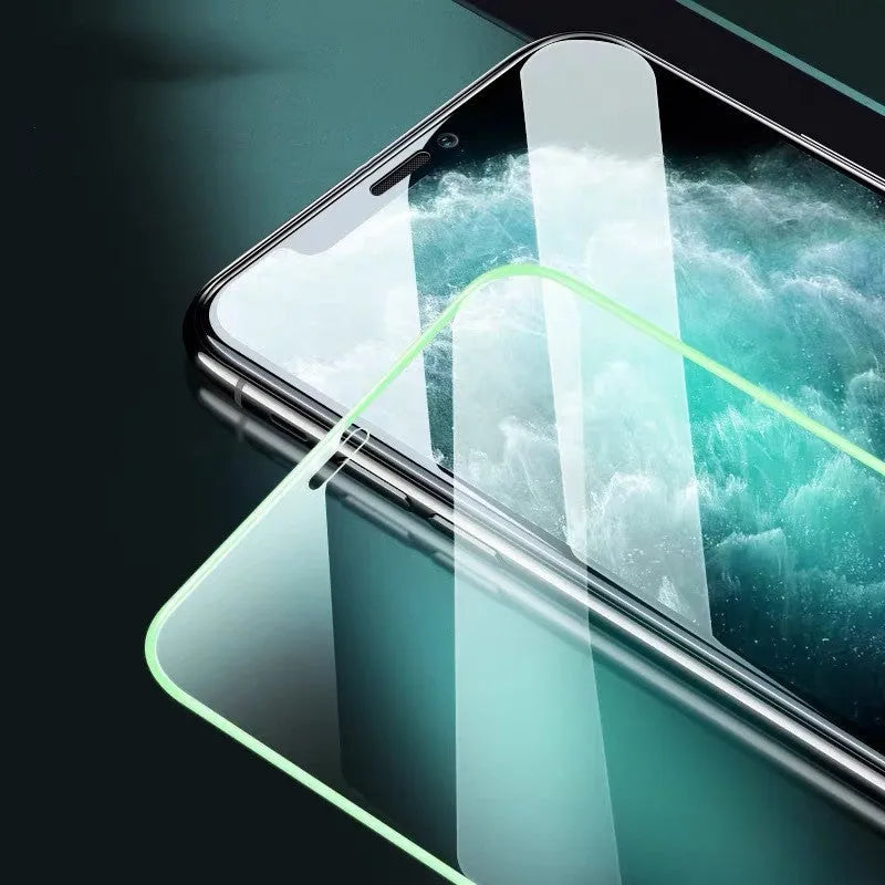 Luminous full cover tempered glass screen protector for iPhone glowing in dark with anti-scratch features