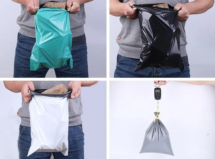 PE plastic courier clothing bags with self-adhesive strip in four colours and six sizes