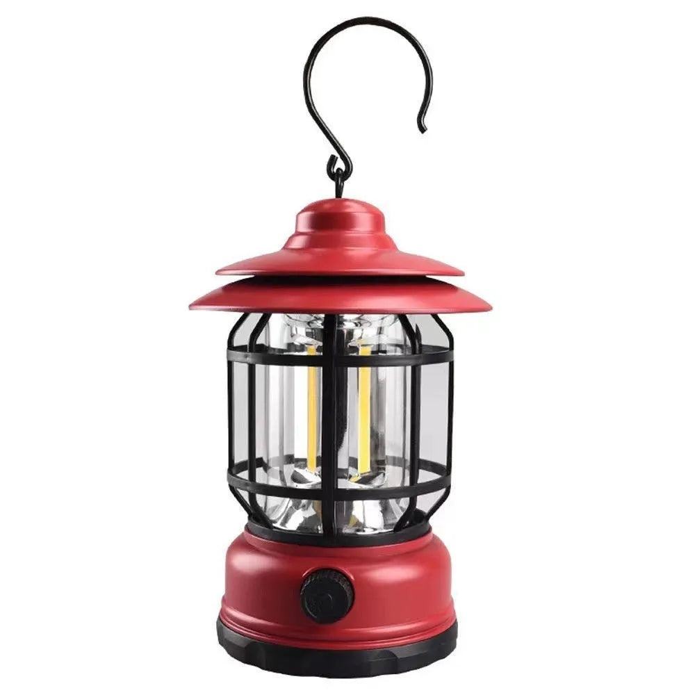 Portable camping head lamp lantern in dark green, black, or red with three power type options