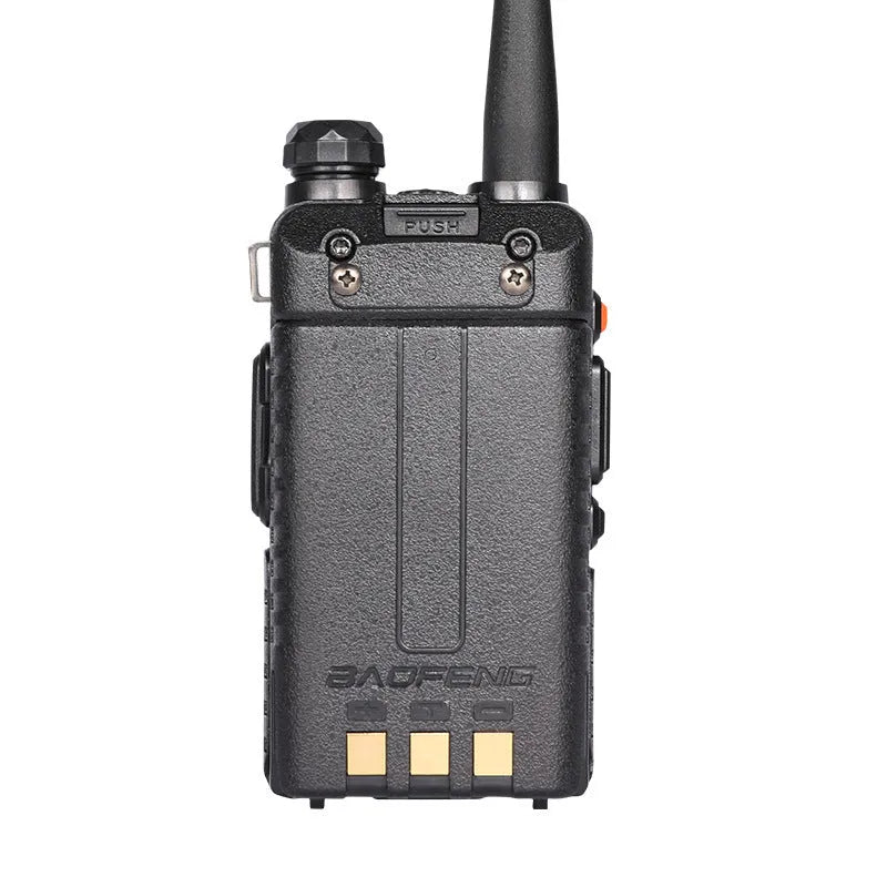 Handheld dual-band VHF UHF walkie talkie with LCD display and antenna