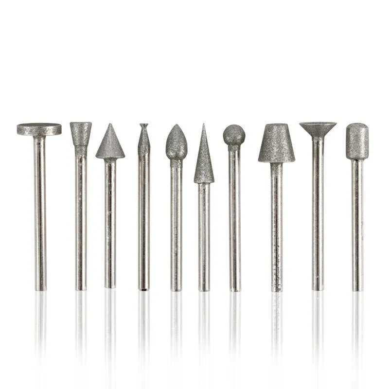 Elliptical cone shaped alloy diamond grinding heads with 3mm shank for glass and stone carving