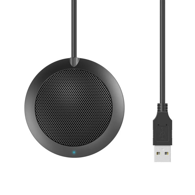 Black omnidirectional USB desktop microphone with zinc alloy shell and metal mesh cover