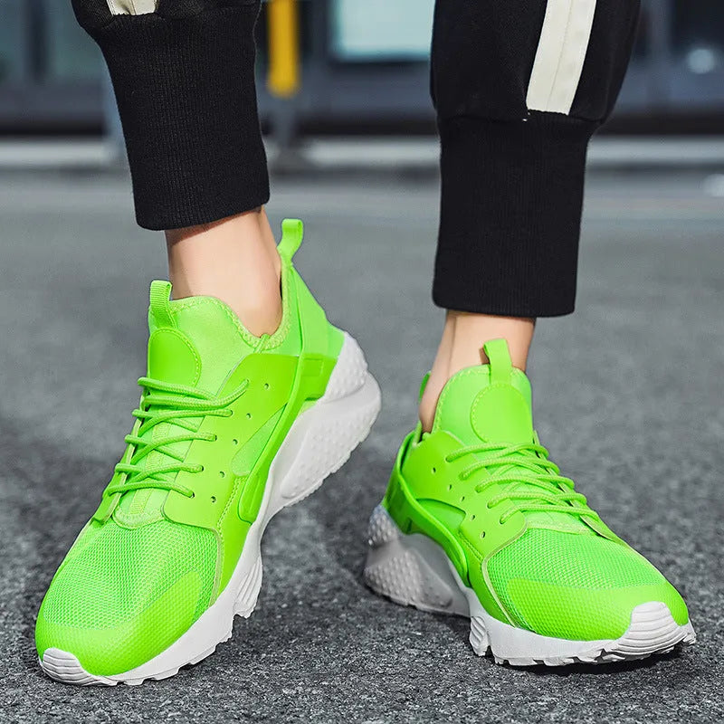 Men's green mesh casual shoes with cross straps and flat heel design