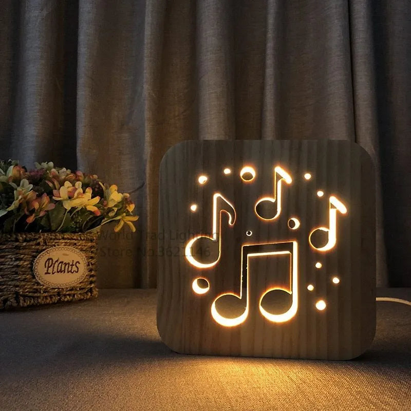 Wooden LED atmosphere lamp with pine construction and warm white illumination measuring 19cm