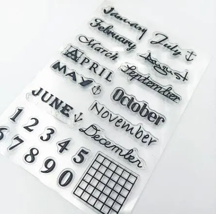 Clear transparent silicone stamp showing vintage icon and calendar date design.