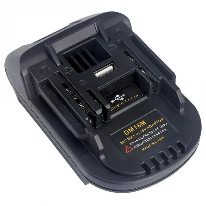 Black Milwaukee to Makita battery adapter measuring 125x90x65mm for DM18M to H99F conversion