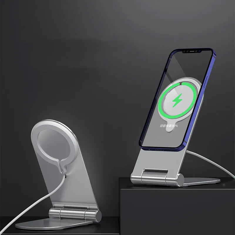 Silver vertical adjustable magnetic bracket for iPhone 12 with aluminium alloy construction