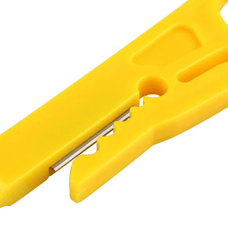 Yellow mini portable wire stripper tool with a 0.6mm stripping diameter.