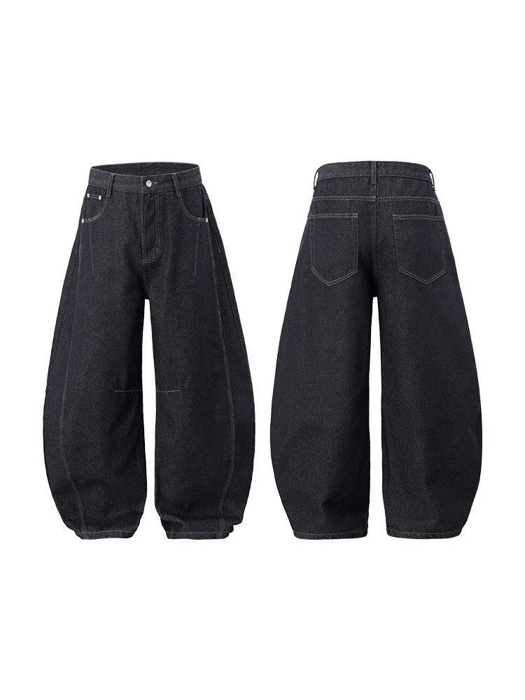Men's wide leg denim trousers in original cow colour with mid-waist design