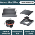 Gun grey 304 stainless steel courtyard deodorant floor drain with 15x15cm square grating