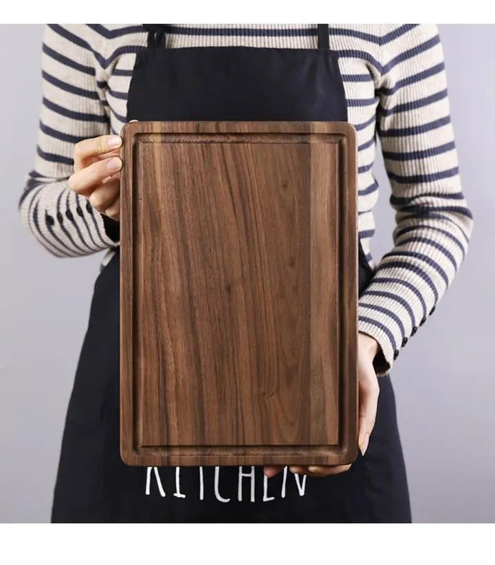 Black walnut wood cutting board with juice groove in three size options