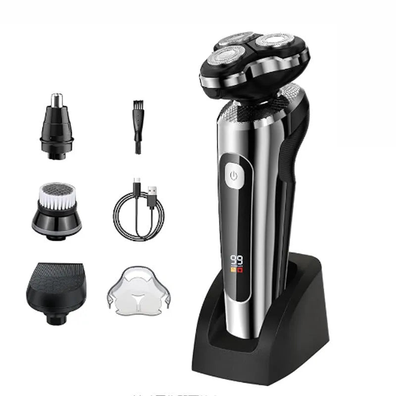 USB rechargeable washable beard scraper with digital display and five-in-one base bracket