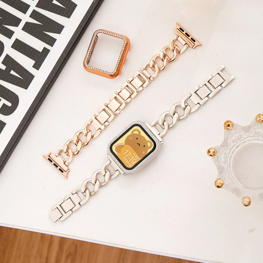 Denim chain metal watch strap for Apple Watch in silver, black, gold, rose gold, and starlight colour options