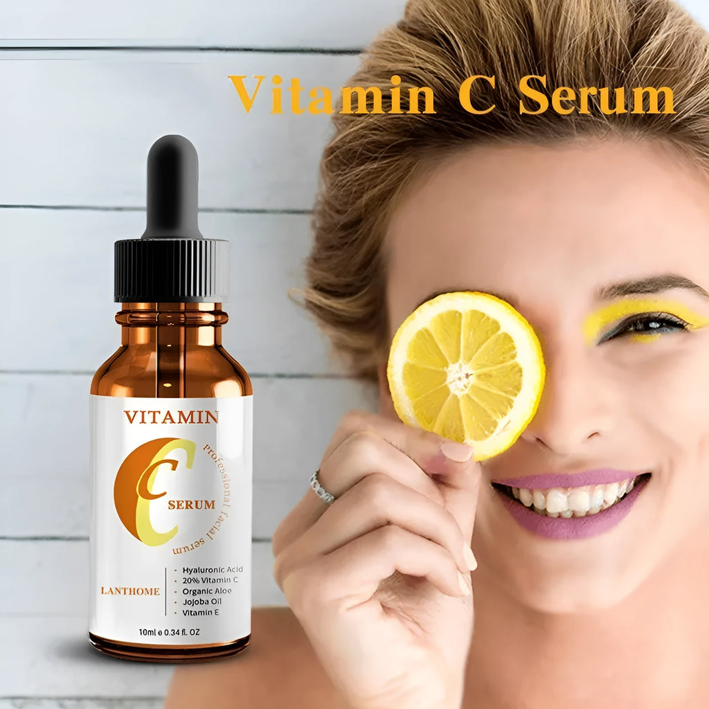 Bottle of vitamin C hyaluronic acid facial serum for skin brightening and moisturising