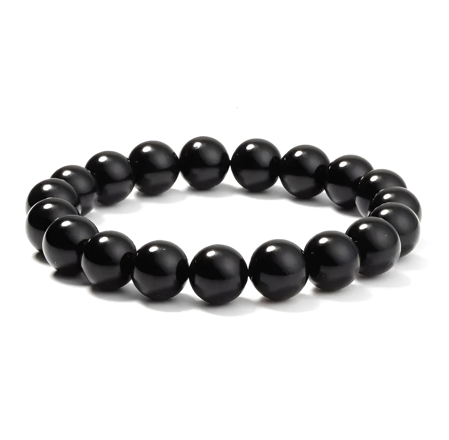 Black onyx geometric bracelet with 8mm beads on a stretchy elastic cord.