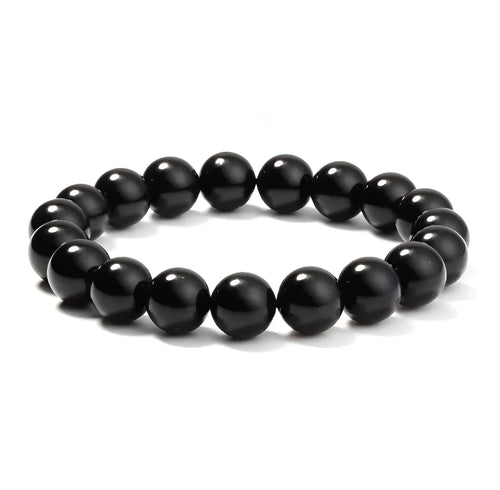 Black onyx geometric bracelet with 8mm beads on a stretchy elastic cord.