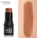 Face contour highlighter compact with four shade options A, B, C, D for cheekbone definition.