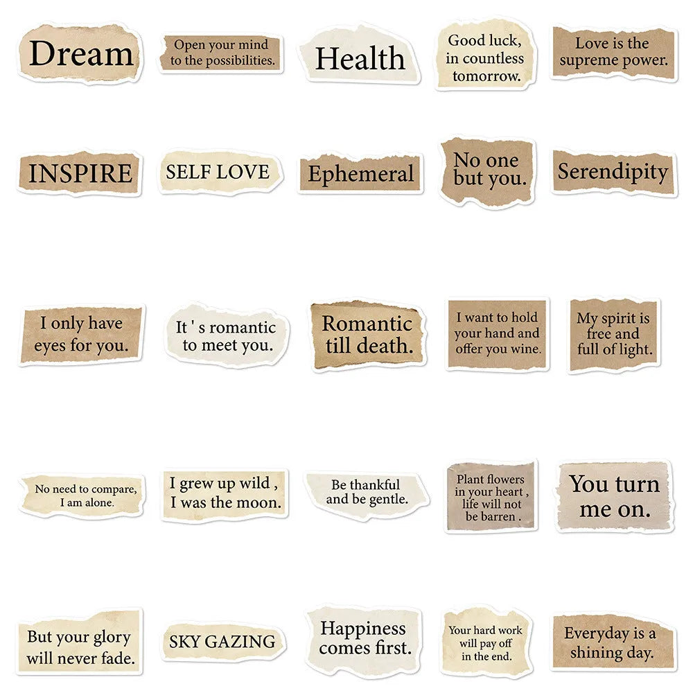 Torn English design decorative stickers for laptops and notebooks, PVC material, waterproof