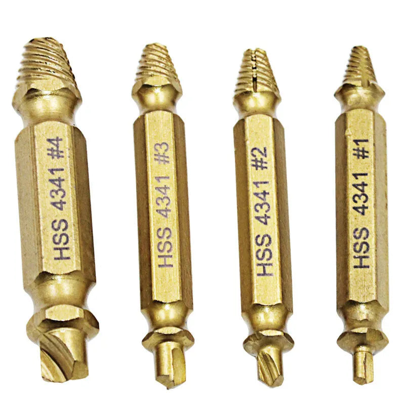 Five-piece 4341 high-speed steel screw extractor set for removing stripped screws and metal nails
