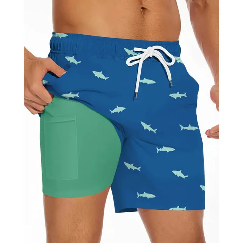 Men's loose-fitting beach pants shorts in solid colour with sporty leisure style for summer wear
