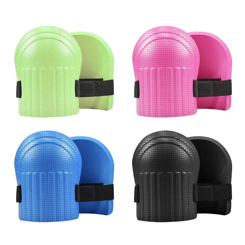A pair of EVA foam kneepads, approximately 11mm thick, shown in one of four colour options: black, blue, green, or pink.