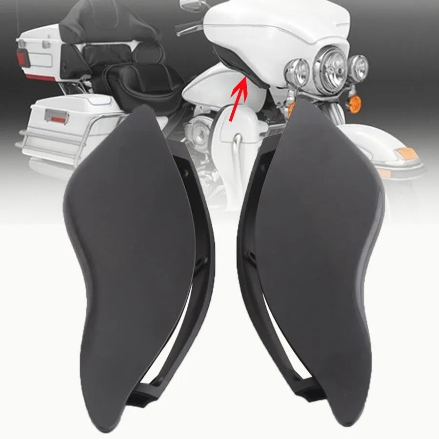 Smoked black ABS plastic side wings for Harley touring motorcycle wind protection modification