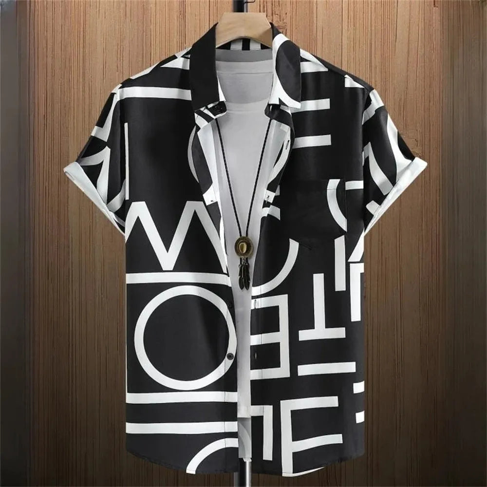 Men's camouflage pattern short sleeve shirt with 3D digital printing detail on elastic polyester fabric
