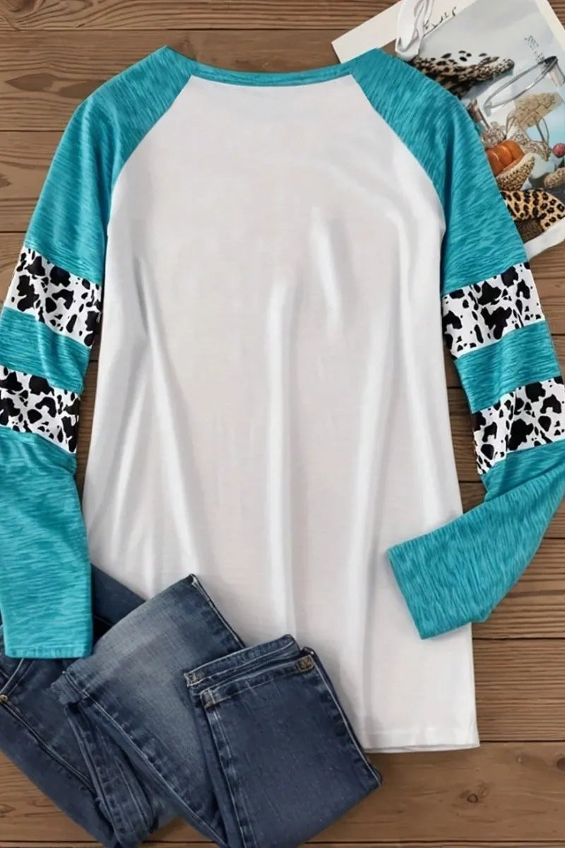 Halloween pumpkin 3D digital printing white T-shirt in sky blue with long sleeves