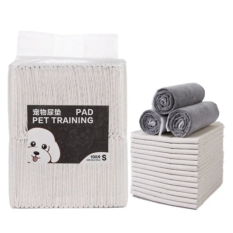 Pack of thick deodorant pet urinal pads for dogs and cats in various sizes.
