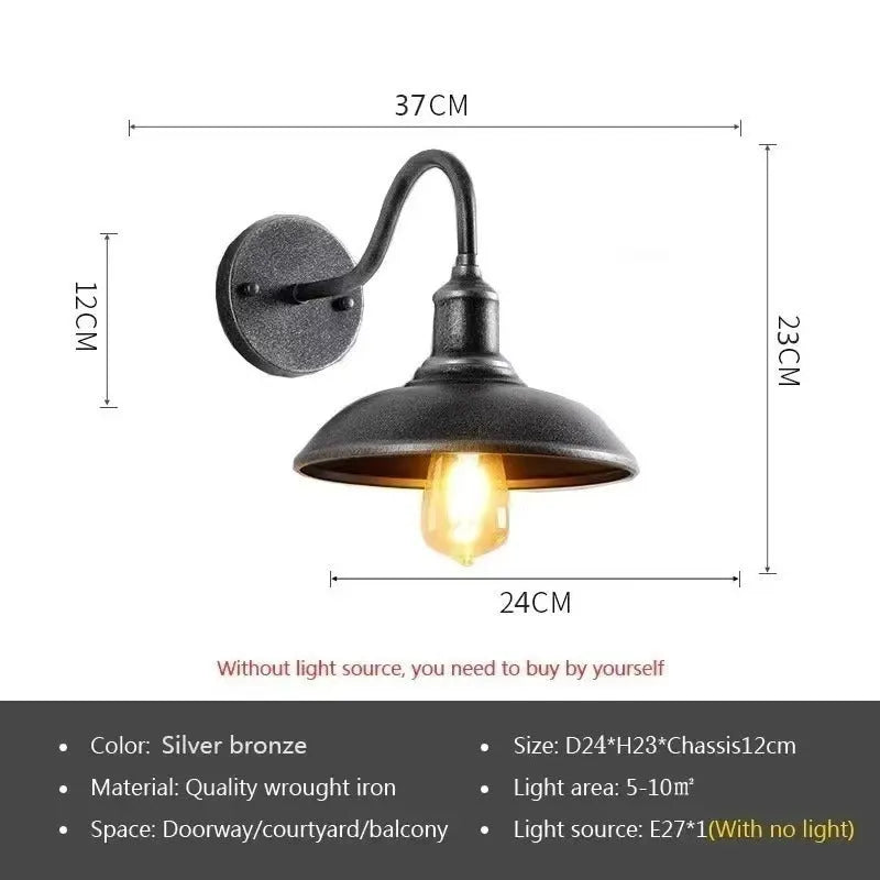 Retro villa courtyard wall lamp in silver or copper finish with modern simplicity design
