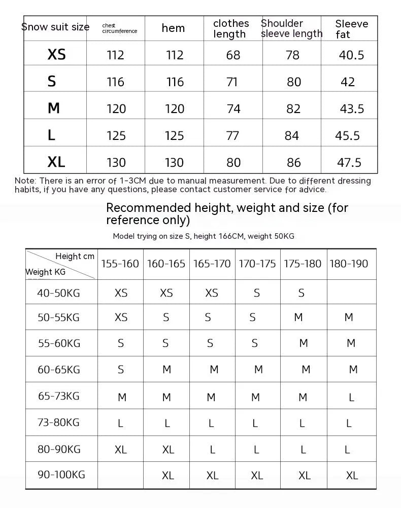 Thin unisex ski suit in windproof waterproof veneer construction for winter sports