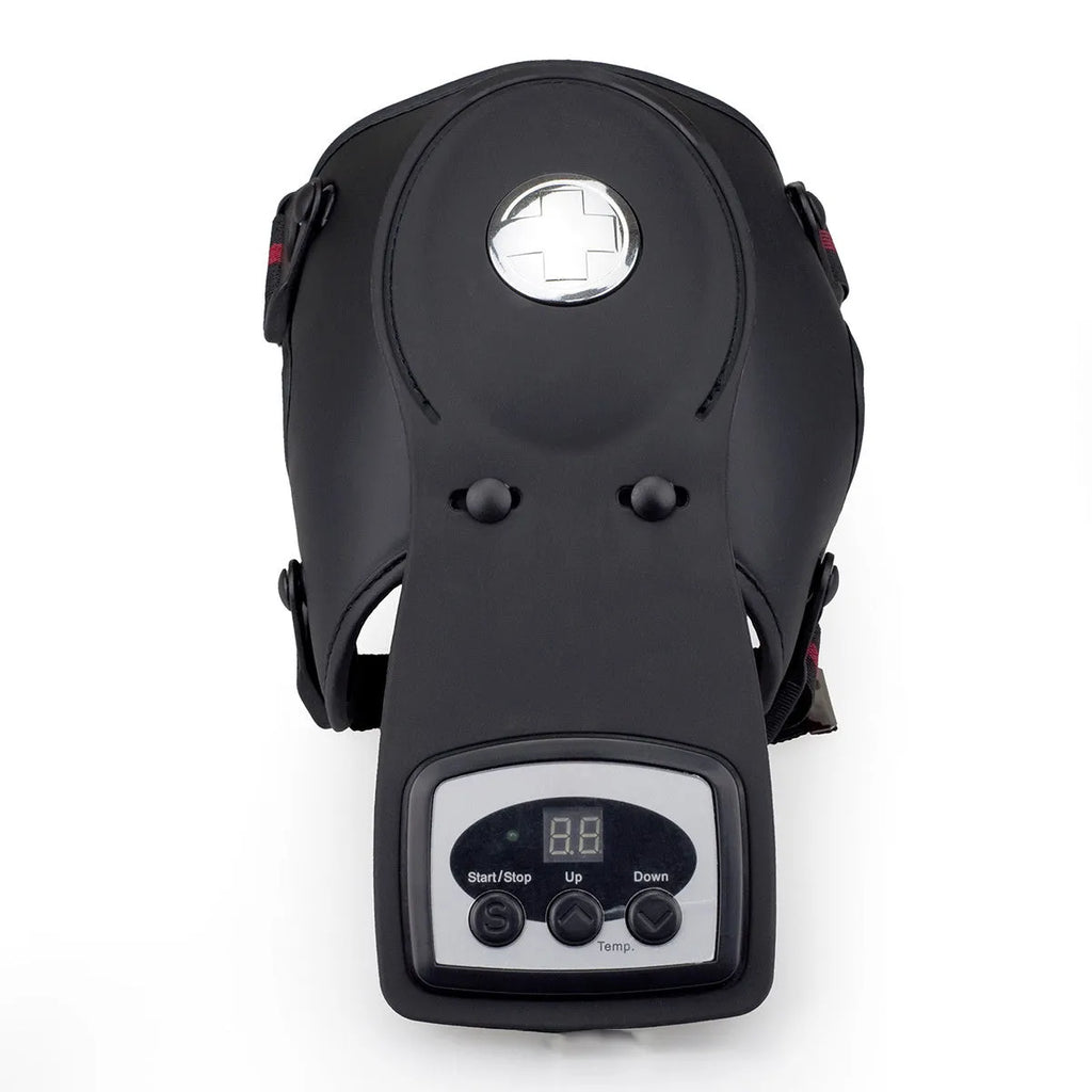 Knee and shoulder infrared heat massager with control unit, knee pads, and shoulder pads on a table
