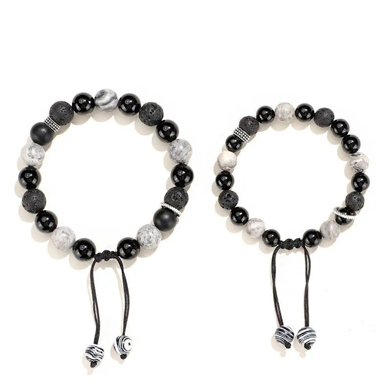 Black agate map stone bracelet with diamond-shaped volcanic rock stones in new Chinese style