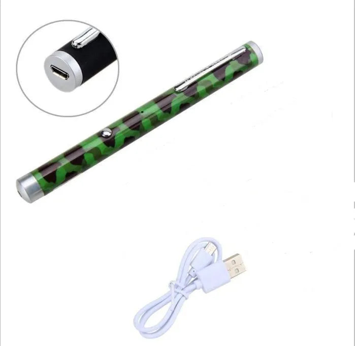 Green 5mw laser pointer pen in black, camouflage, and white colour options.