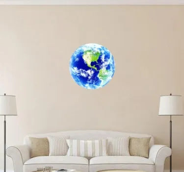 Glow in the dark 3D Earth planet wall sticker on a blue background