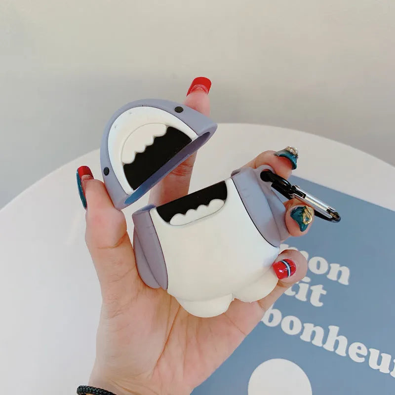 Clear silicone shark design protective cover for AirPods 1 and 2 wireless earphone case