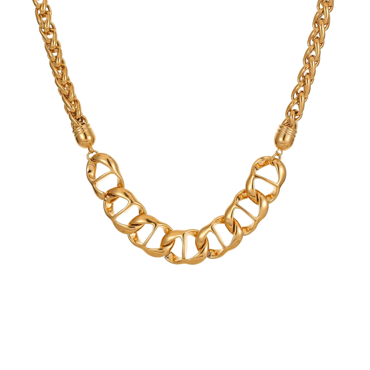 Gold plated stainless steel women's necklace with geometric pendant on regular chain