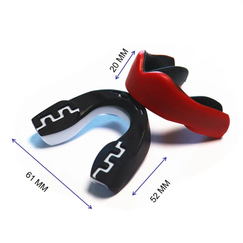 Adult boxing sports mouthguard with printed teeth design in black and white colour.