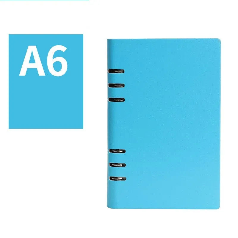 Loose-leaf business notebook in seaweed green imitation leather cover showing A5 size with beige paper