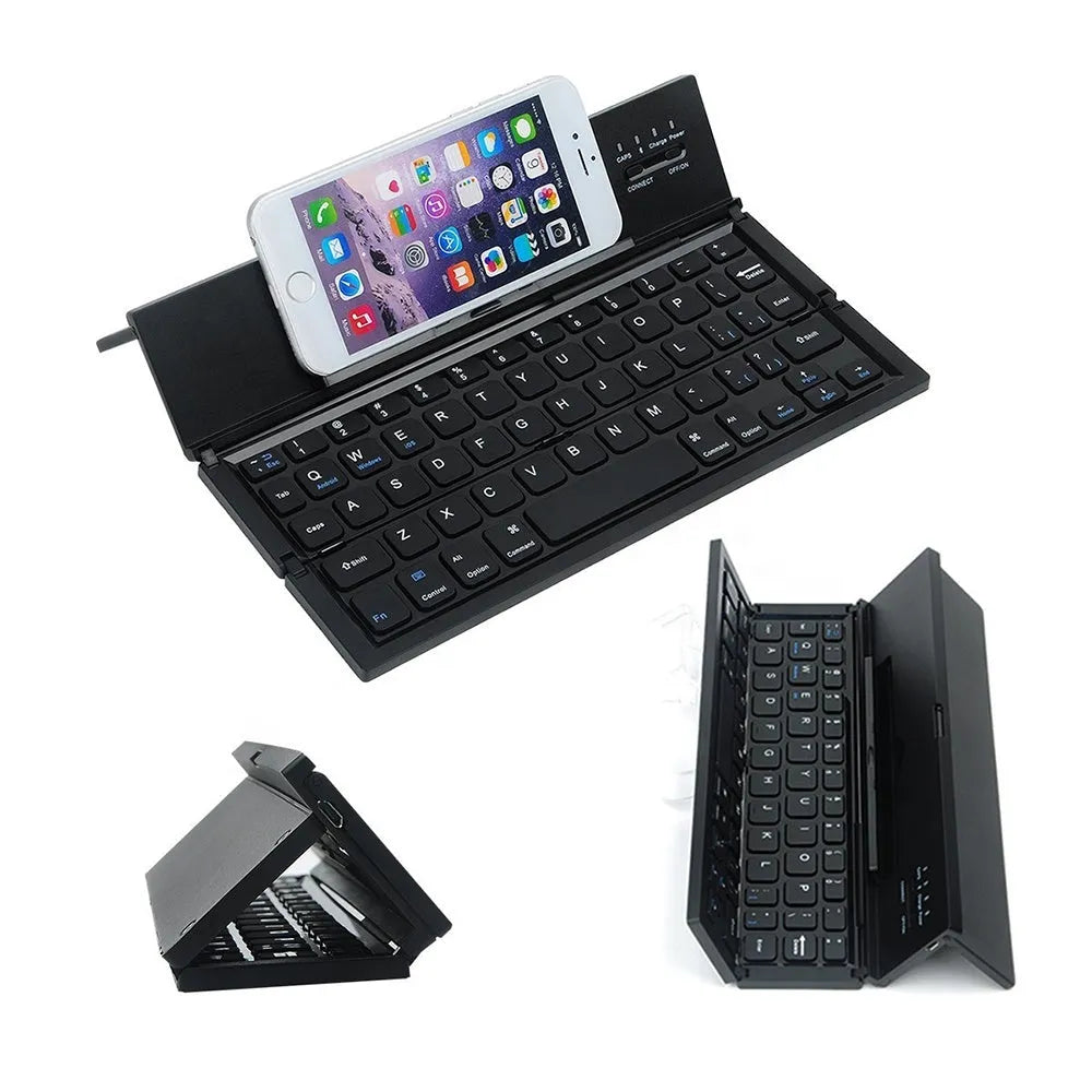Mini folding ultra-thin wireless Bluetooth keyboard in black or white for tablets and smartphones